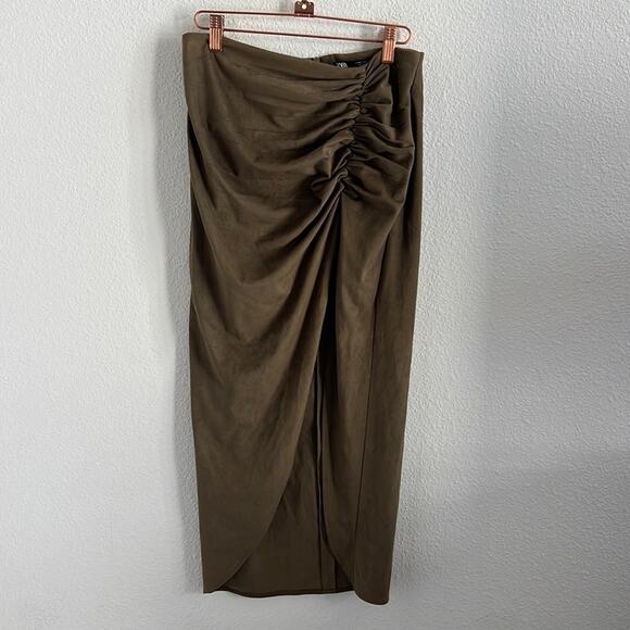 Zara Suede-Like Midi Skirt High Slit Medium - Picture 1 of 8